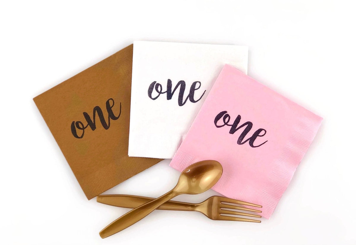 Pink &amp; Gold &quot;One&quot; First Birthday Napkins - Stesha Party