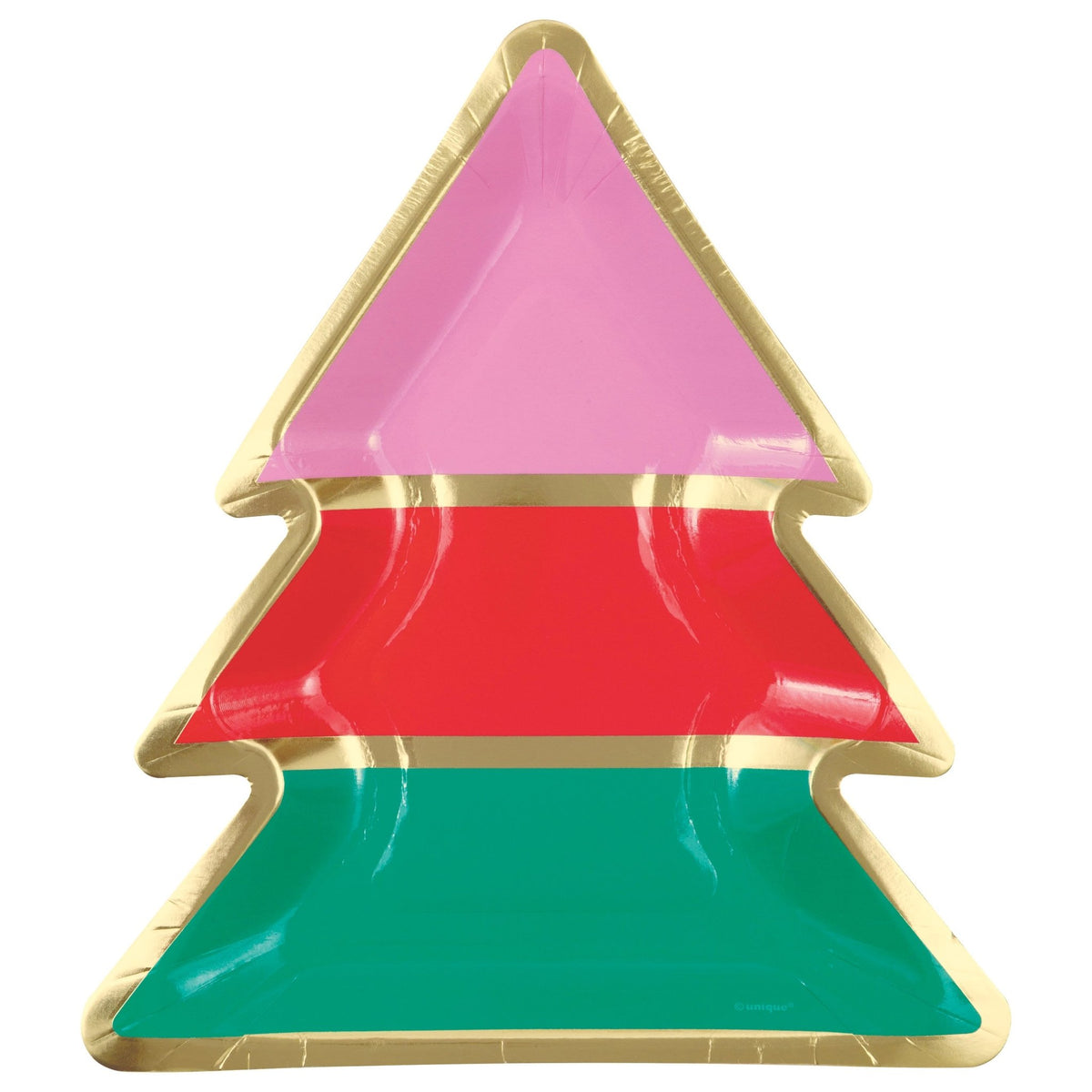 Pink, Red, Green &amp; Gold Christmas Tree Shaped Plates - Stesha Party