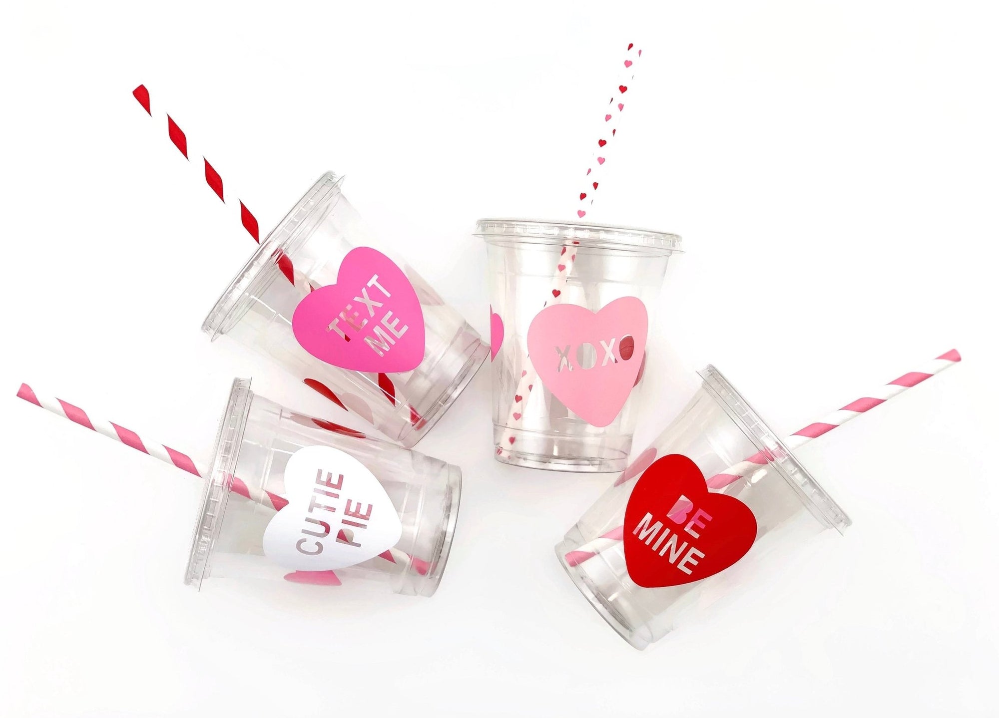 Pink & Red Valentines Day Conversation Heart Party Cups - Stesha Party