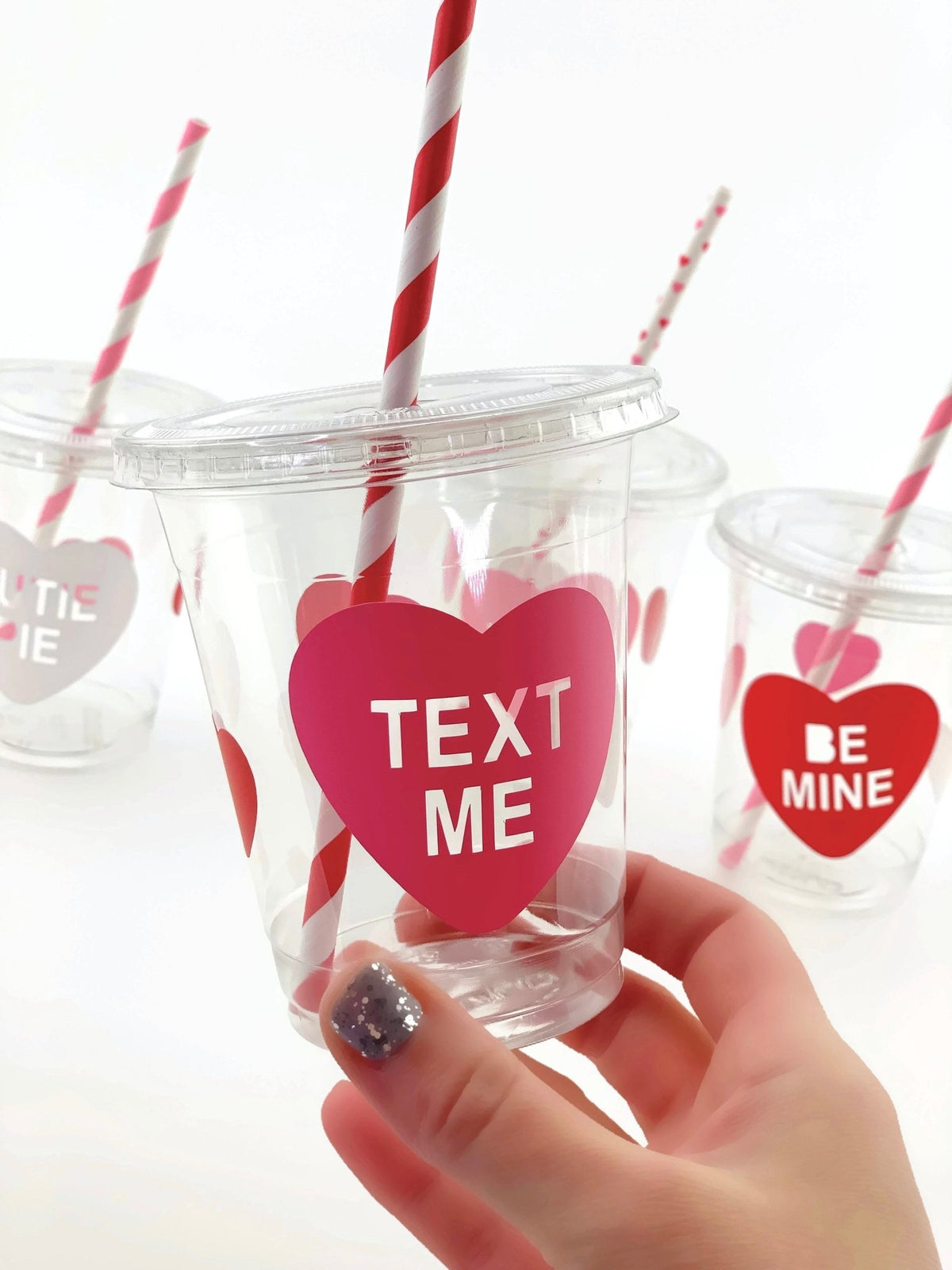 Pink & Red Valentines Day Conversation Heart Party Cups
