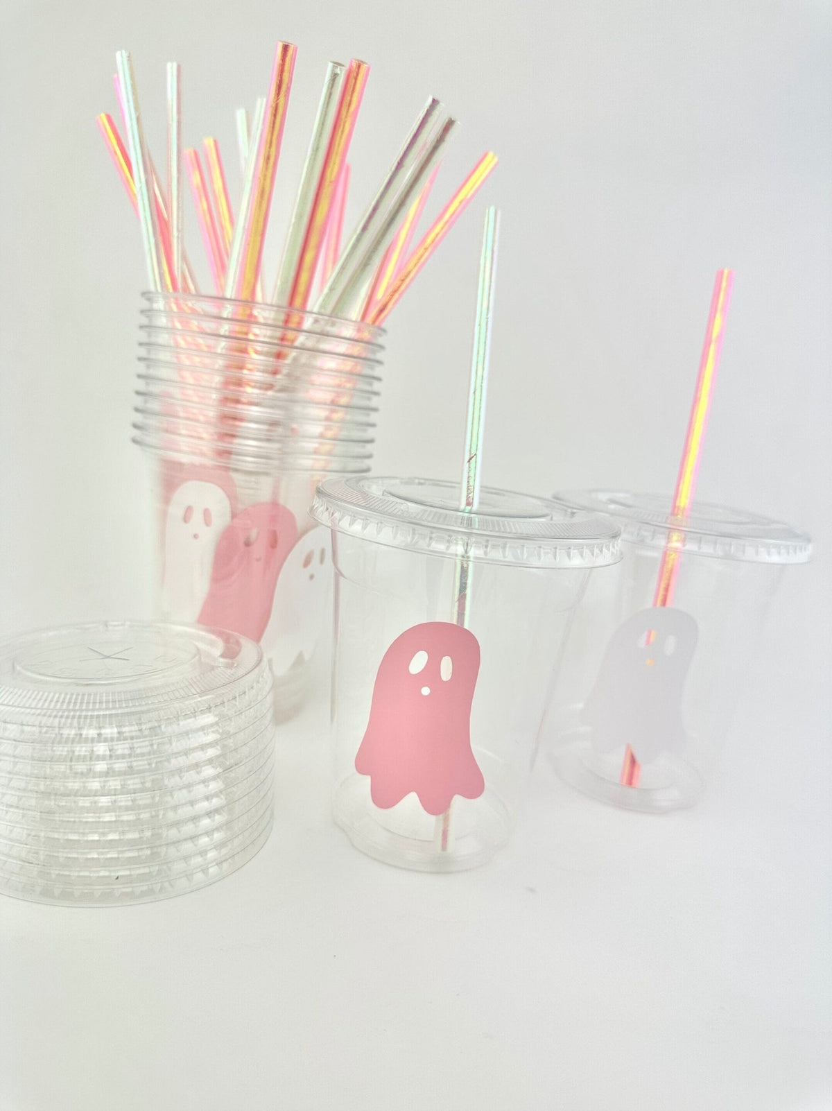 Pink &amp; White Ghost Party Cups - Stesha Party