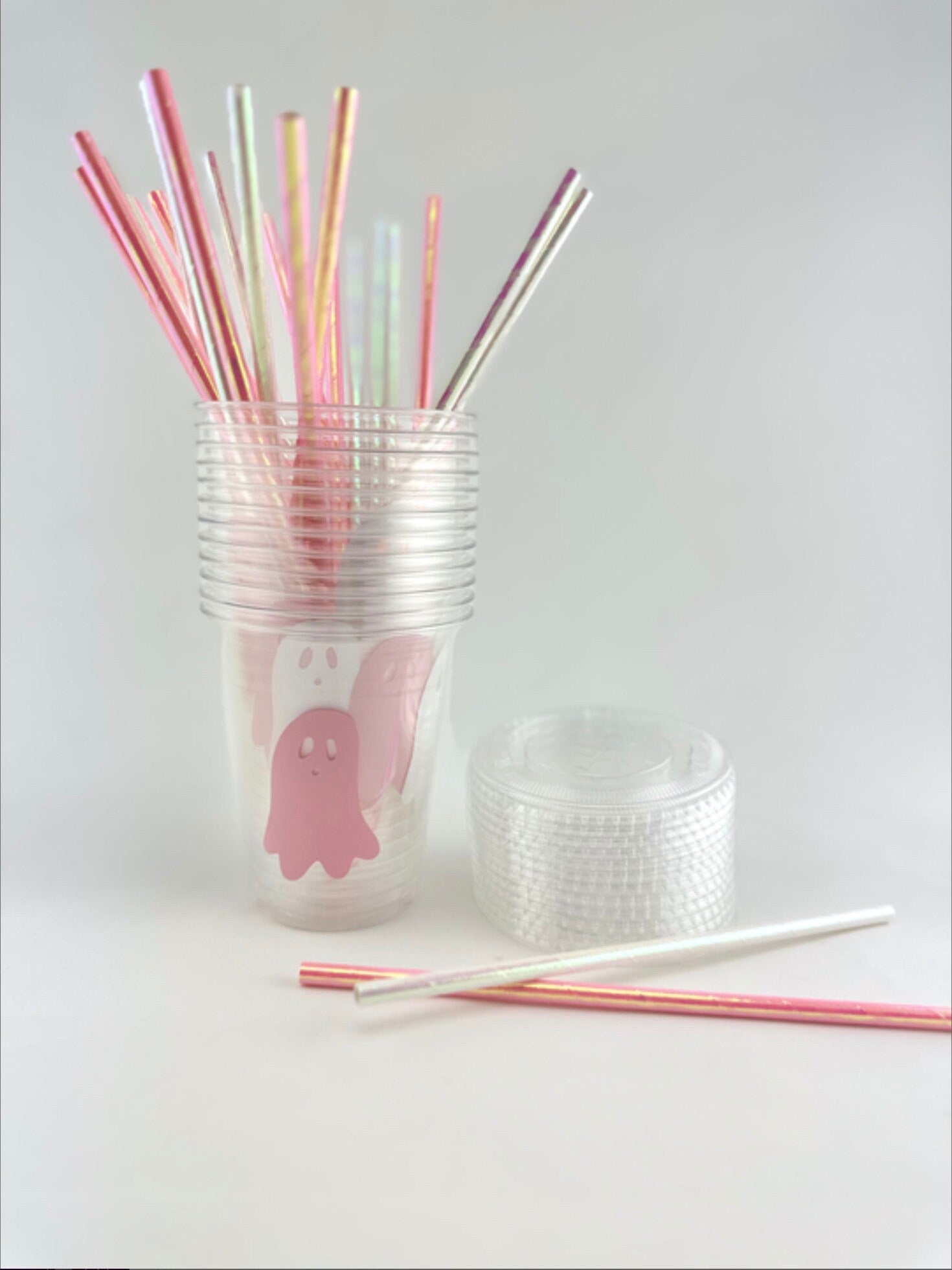 Pink & White Ghost Party Cups - Stesha Party