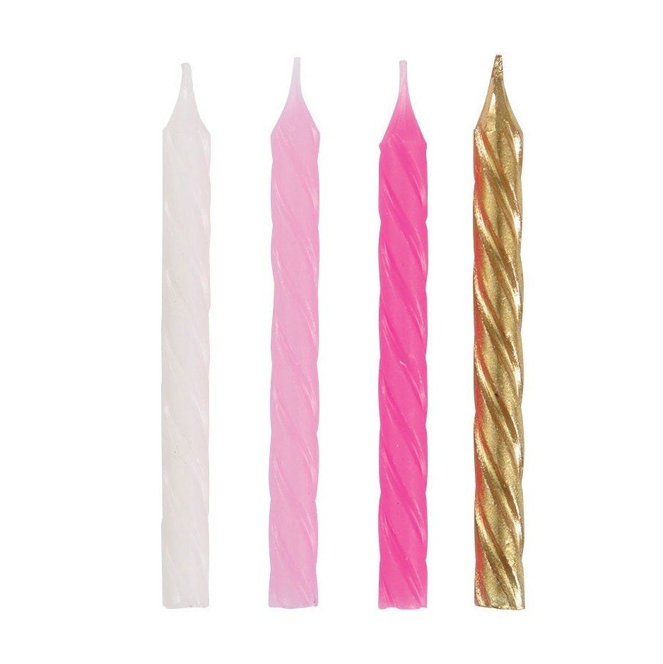 Pink, White & Gold Spiral Cake Candles 24ct - Stesha Party