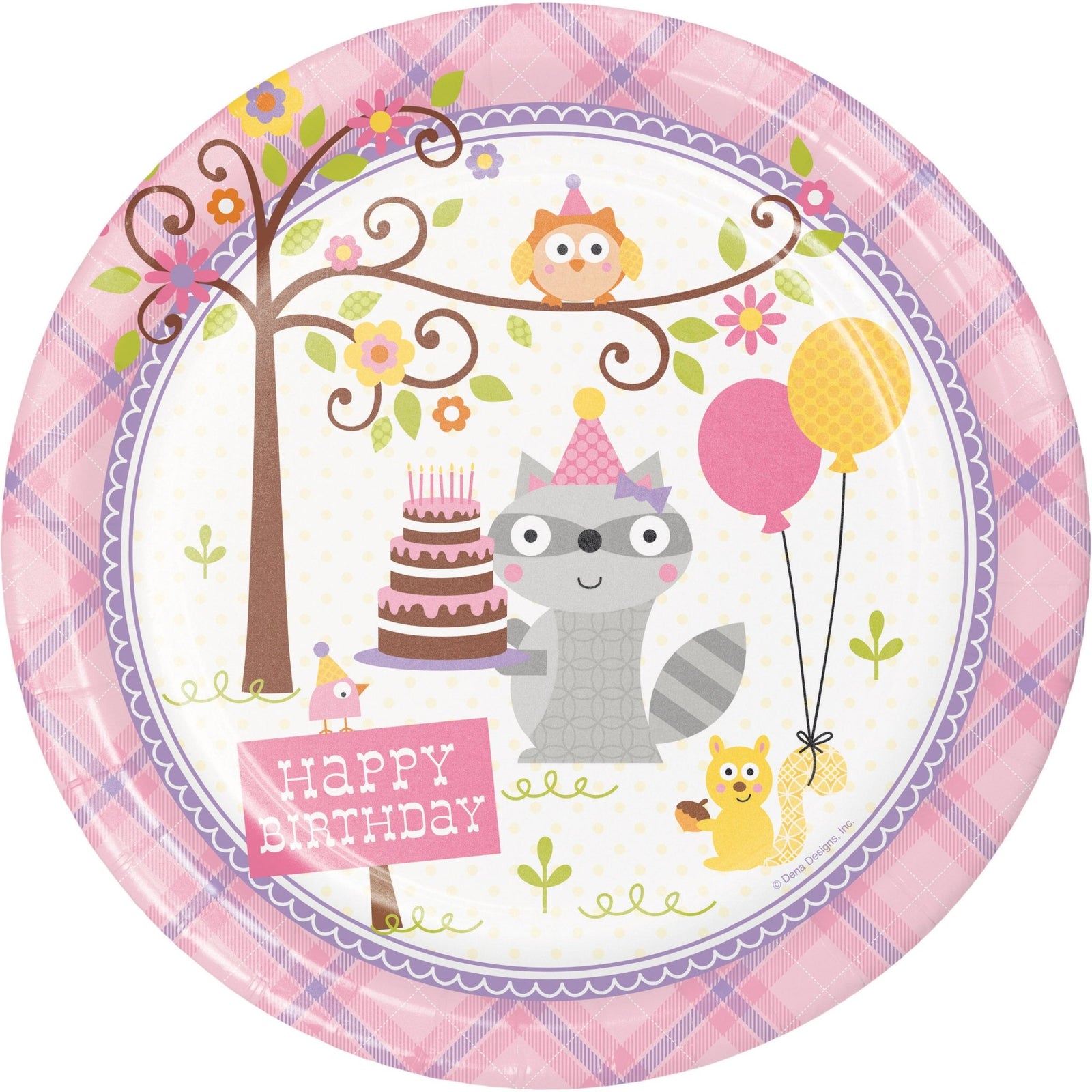 Pink Woodland "Happy Birthday" Plates - Stesha Party