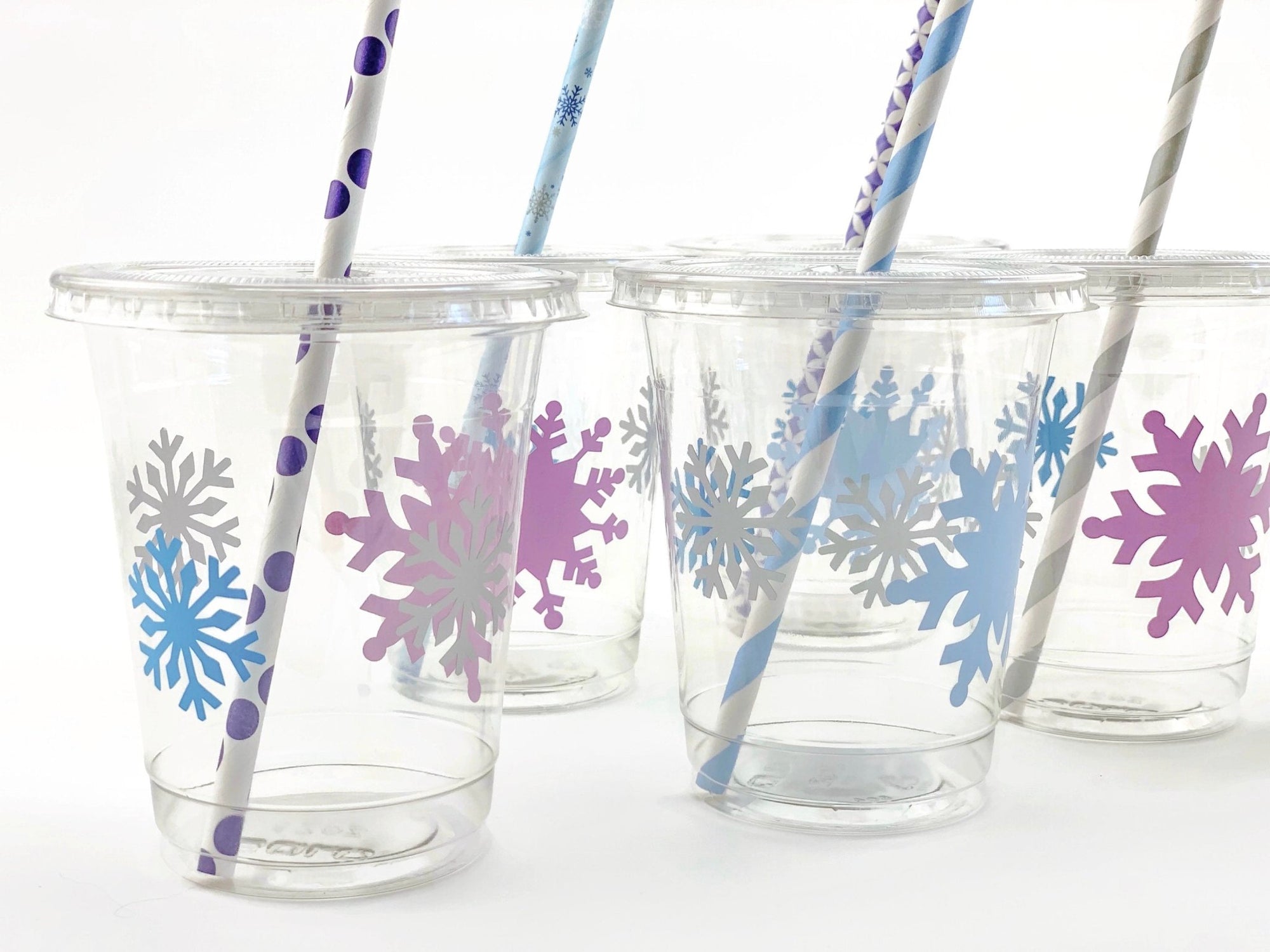 Purple and Blue Lidded Snowflake Cups - Stesha Party