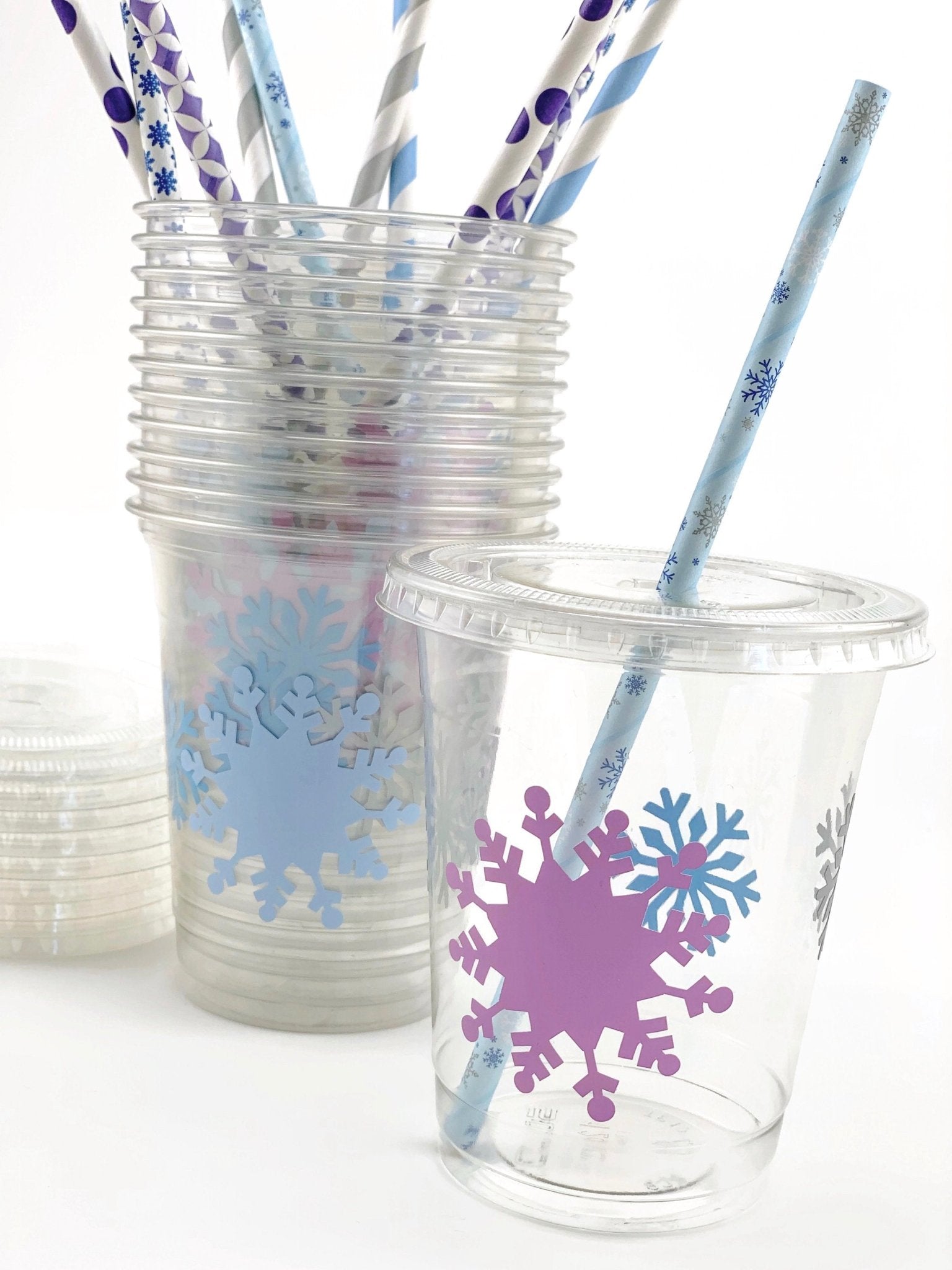 Purple and Blue Lidded Snowflake Cups - Stesha Party