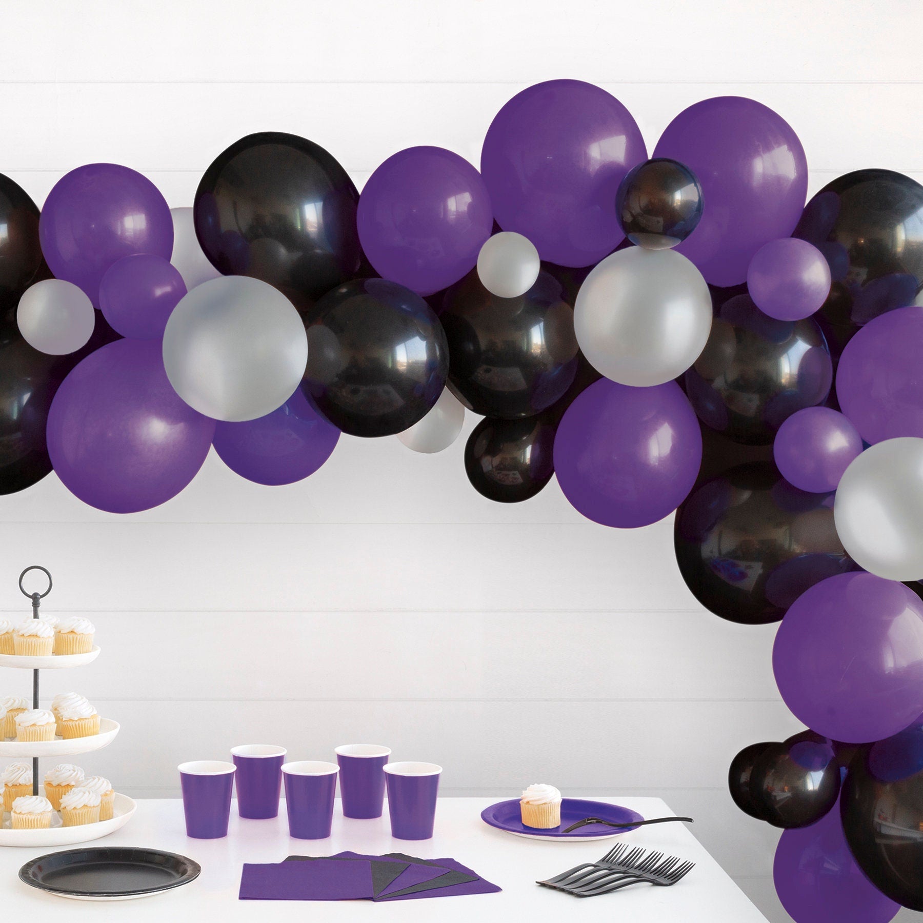 Purple, Black & Silver Balloon Arch Decoration - Stesha Party