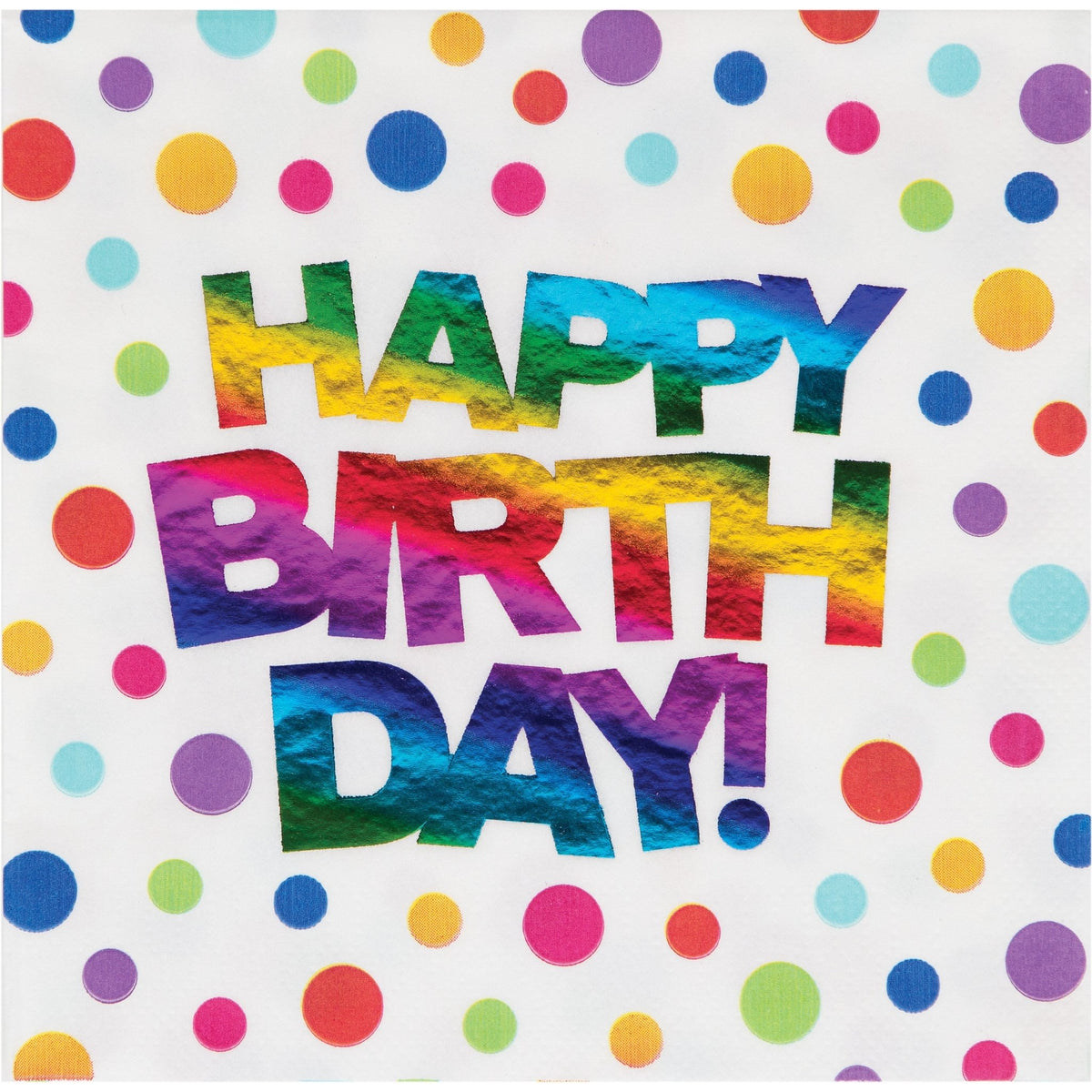 Rainbow Foil &quot;Happy Birthday&quot; Polka Dot Napkins - Stesha Party