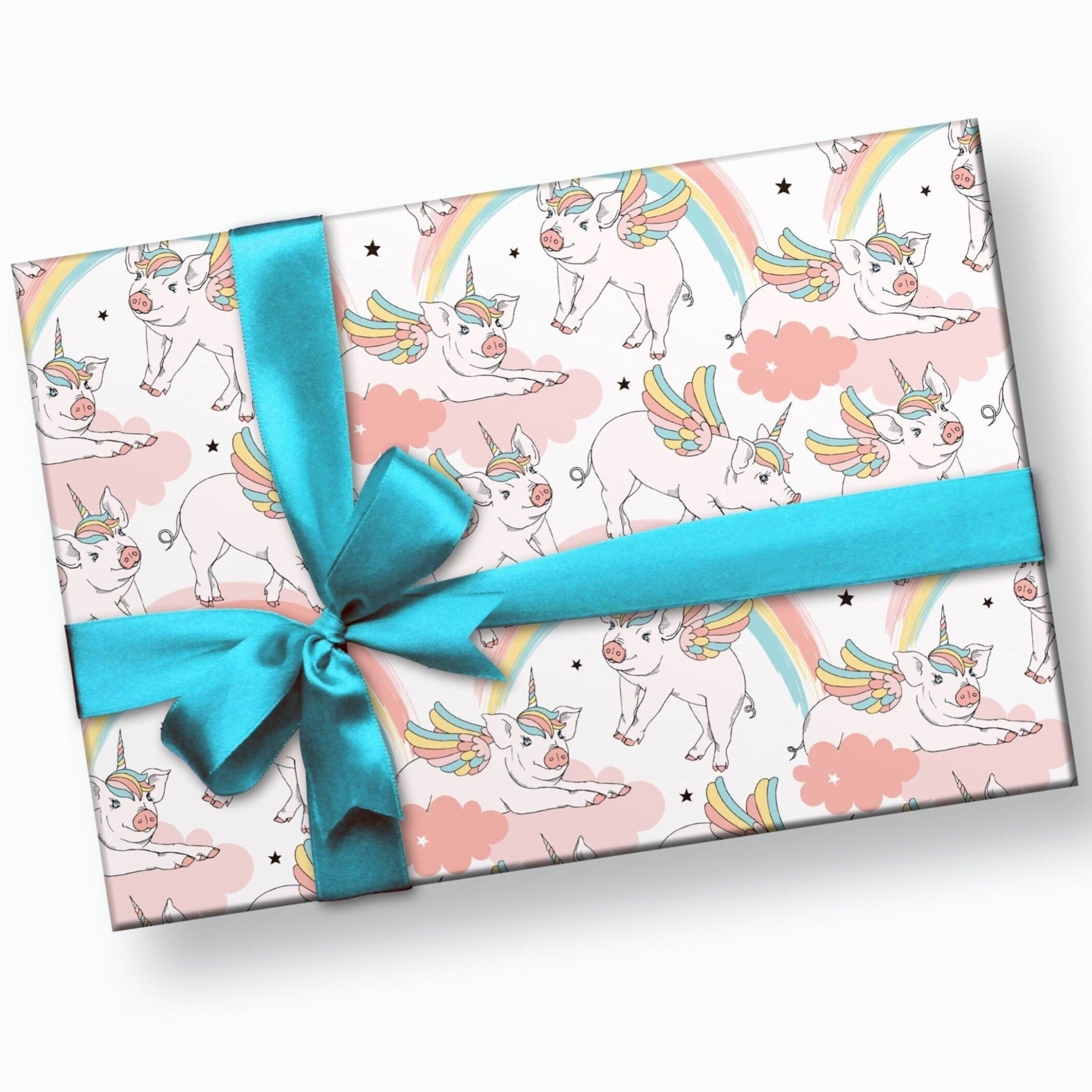 Rainbow Unicorn Pig Gift Wrap - Stesha Party