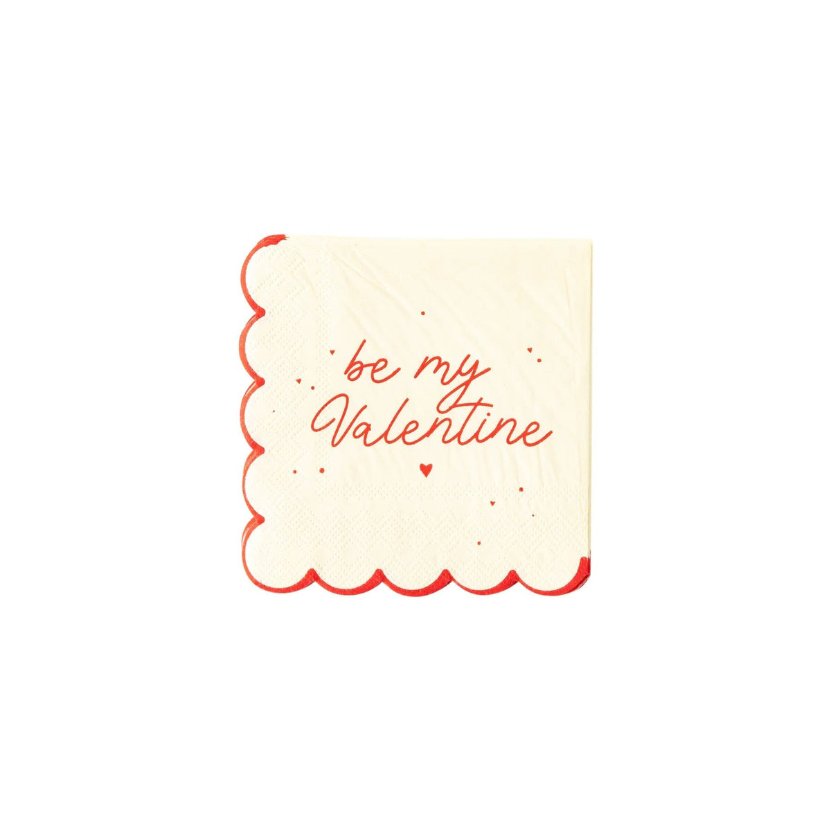 Red &amp; Cream Scalloped Be My Valentine Beverage Napkins 24ct - Stesha Party