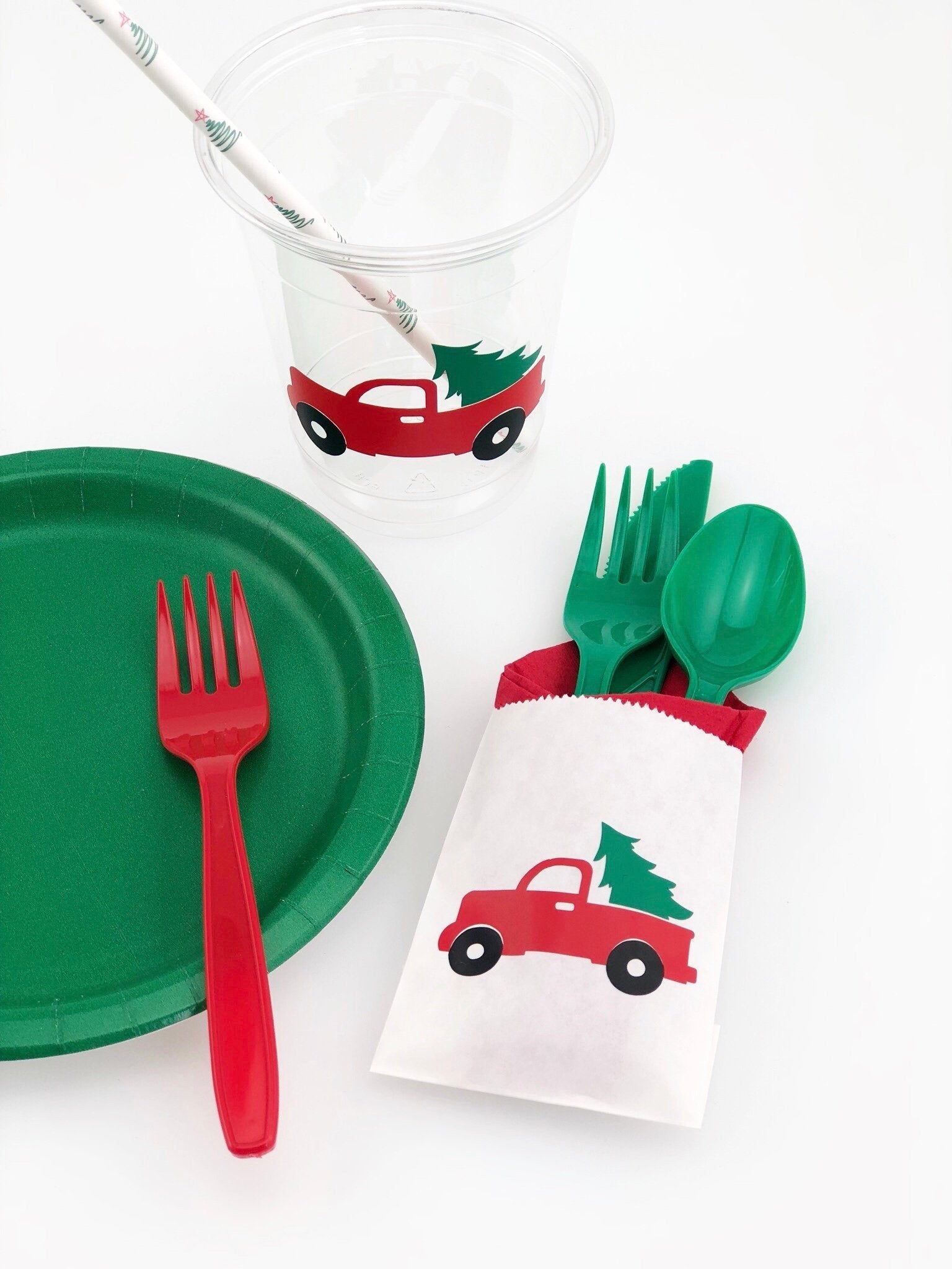 Red Truck Party Cutlery Bag Set - Stesha Party