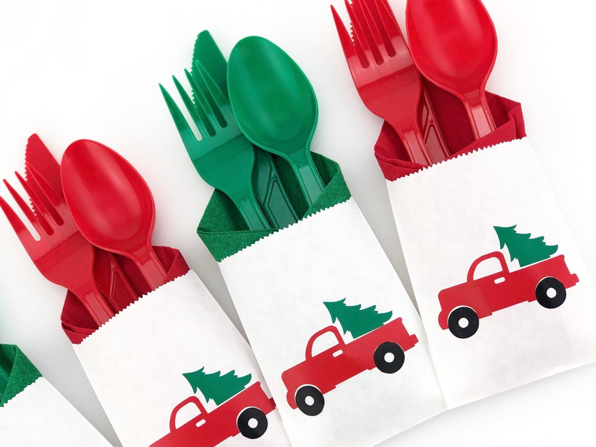 Red Truck Party Cutlery Bag Set - Stesha Party