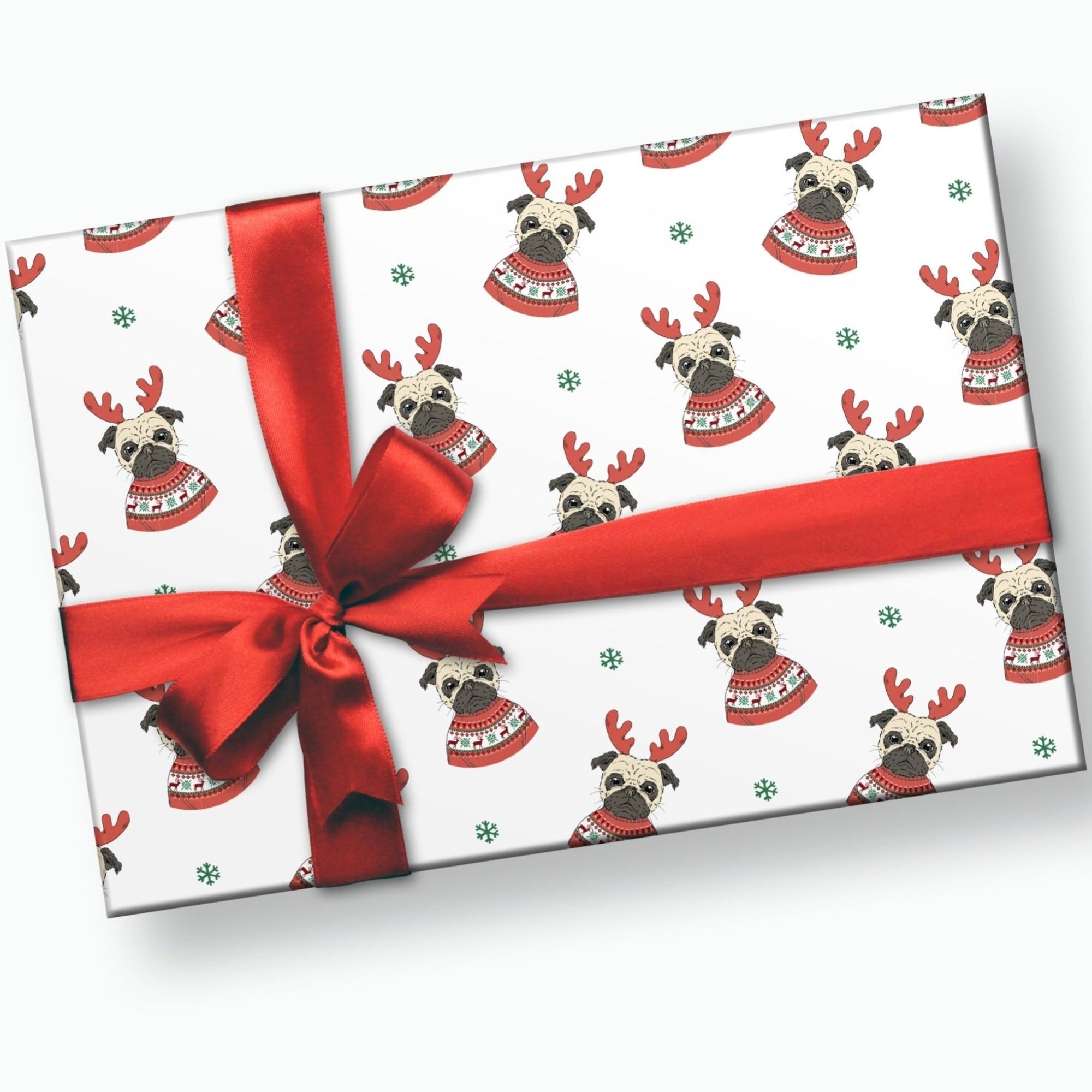 Reindeer Pug Gift Wrap - Stesha Party