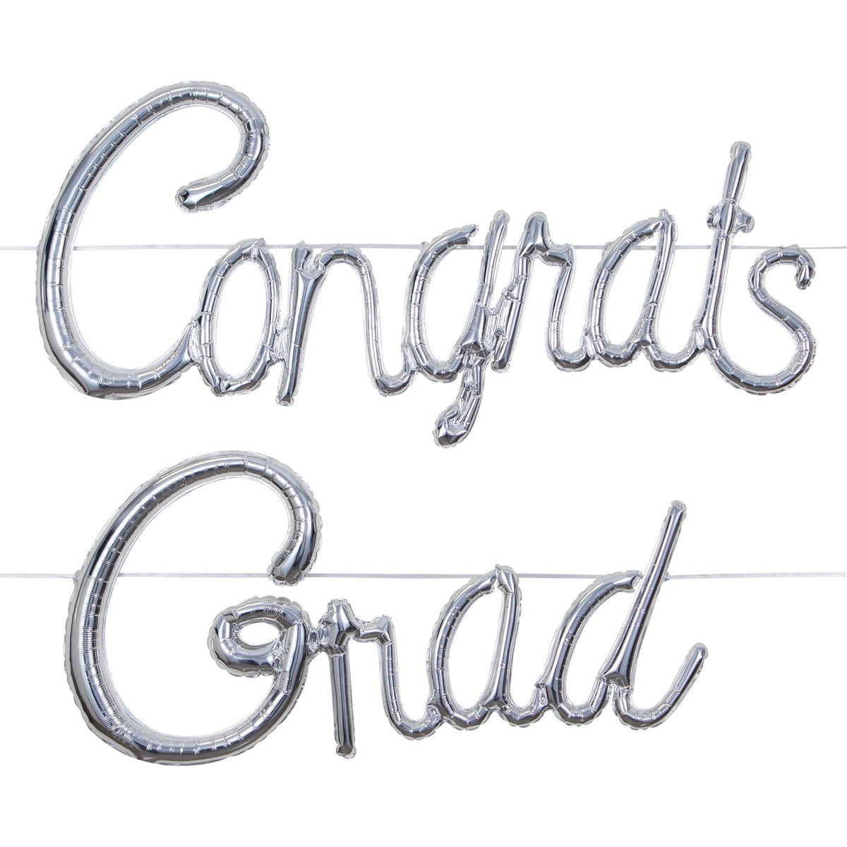 Silver &quot;Congrats Grad&quot; Script Balloon Banner - Stesha Party