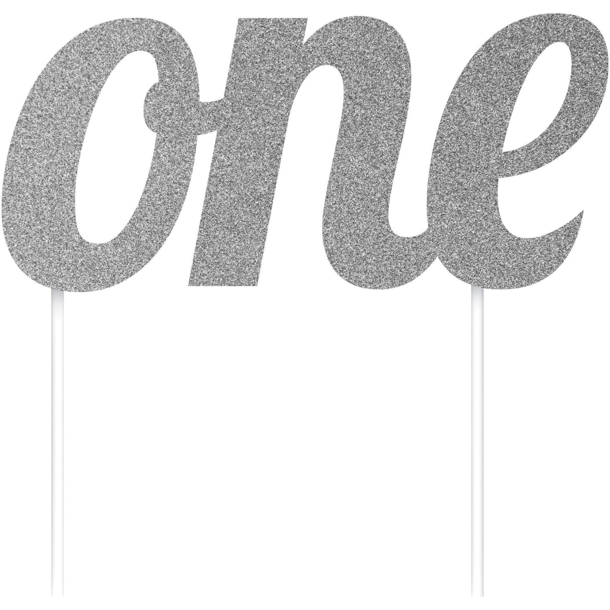 Silver Glitter &quot;One&quot; Cake Topper - Stesha Party