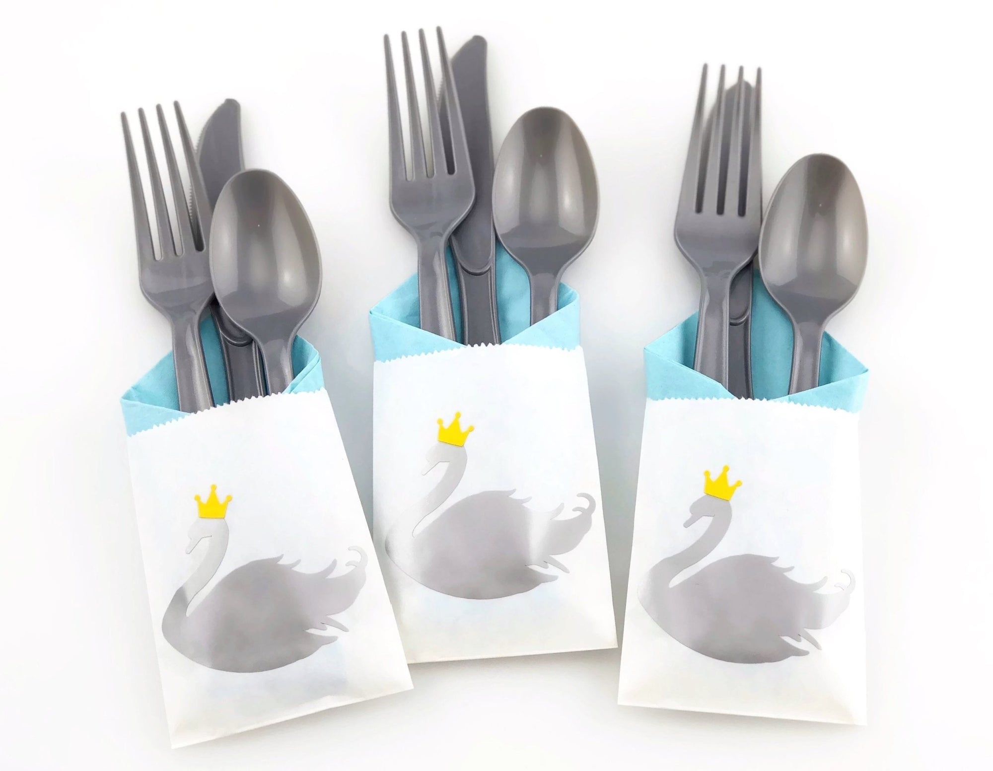 Silver Swan Party Cutlery Bags - Stesha Party