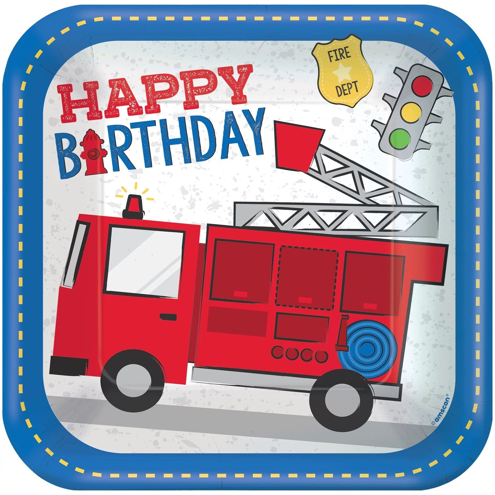 Square 9" Firetruck Birthday Plates - Stesha Party