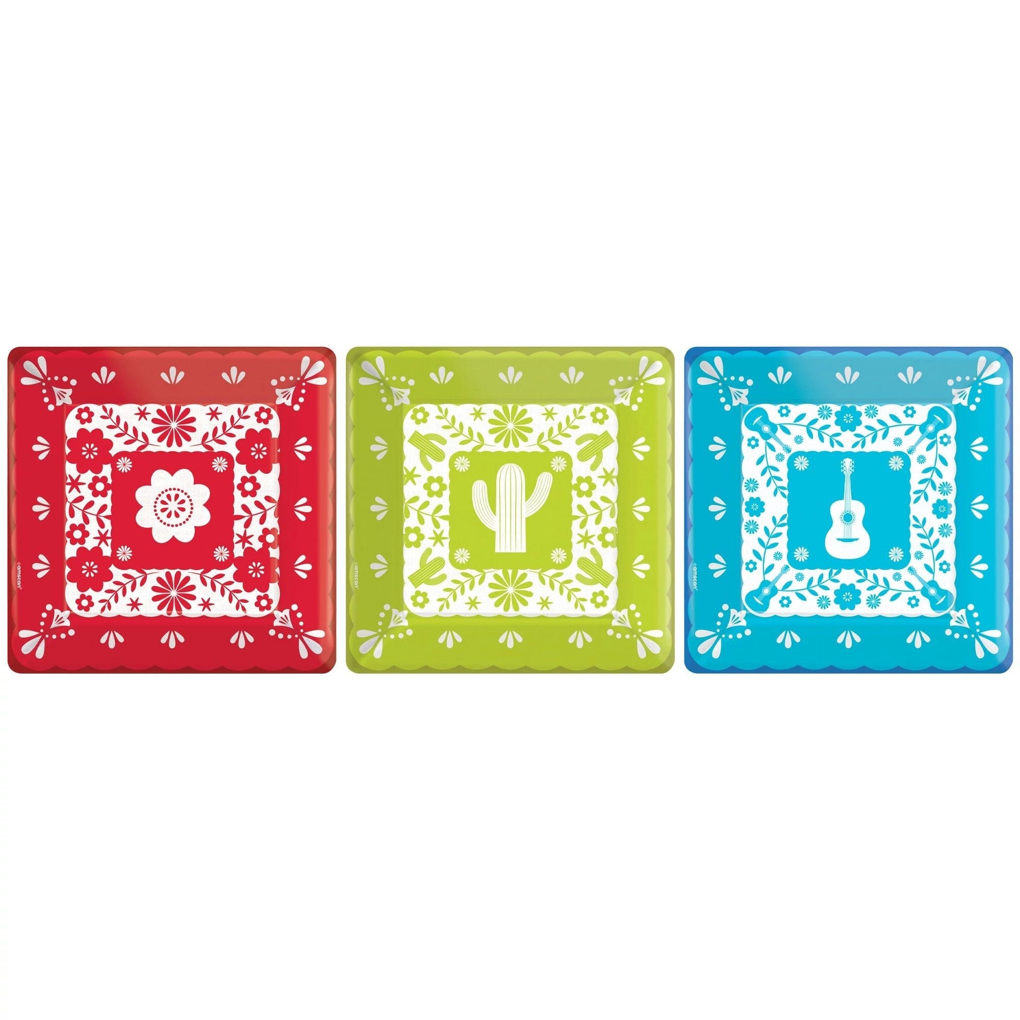 Square Fiesta Picado Dessert Plates - Stesha Party