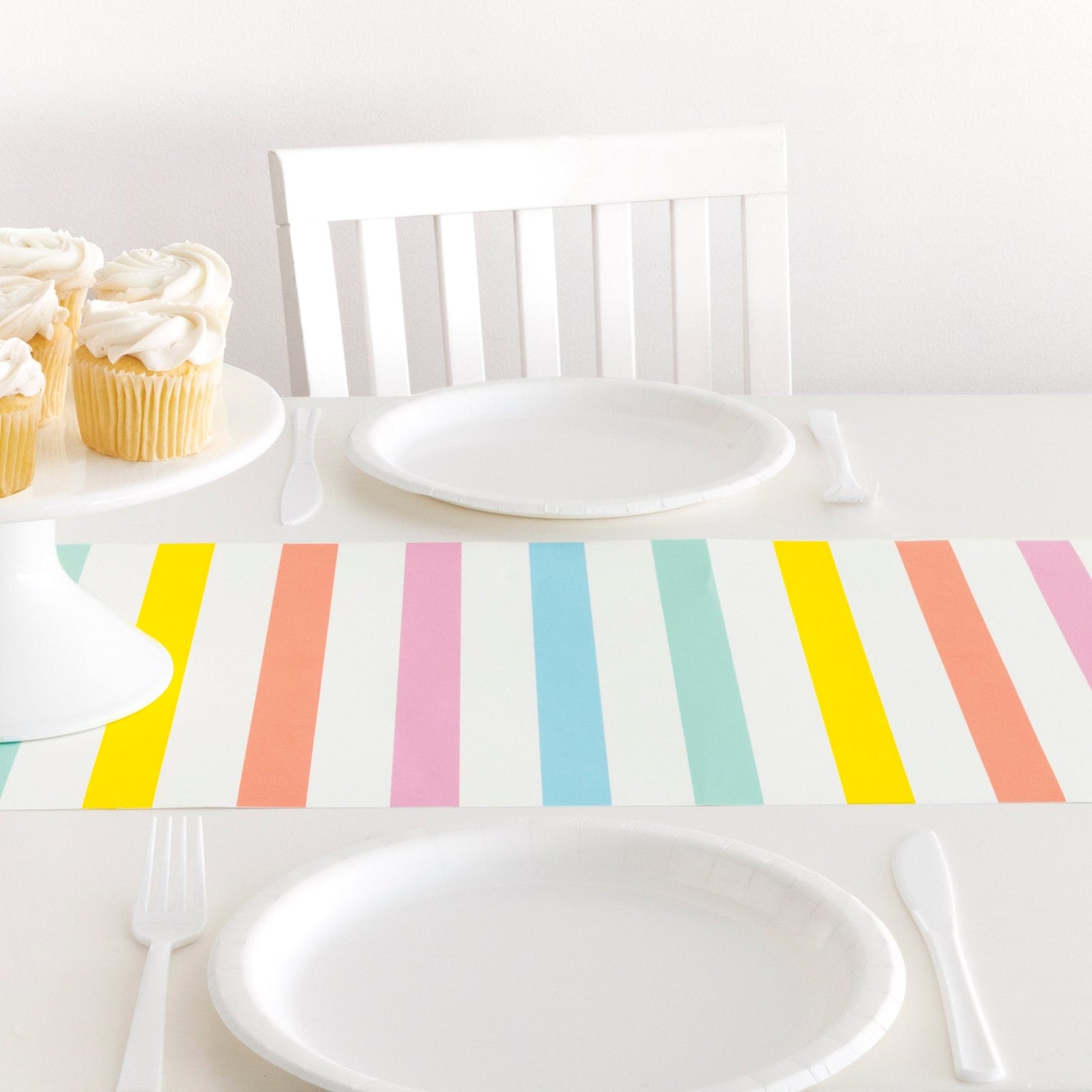 Striped Pastel Rainbow Paper Table Runner - Stesha Party