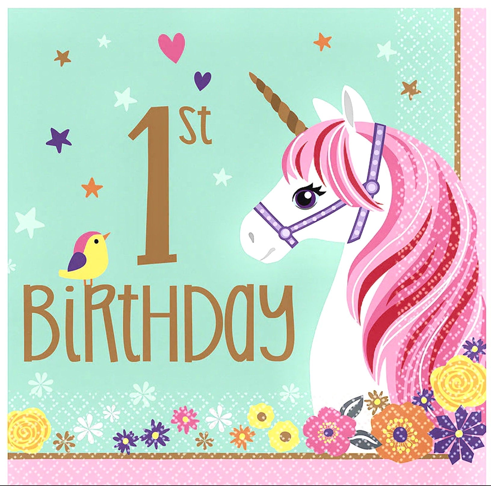 Unicorn 1st Birthday Napkins - Stesha Party