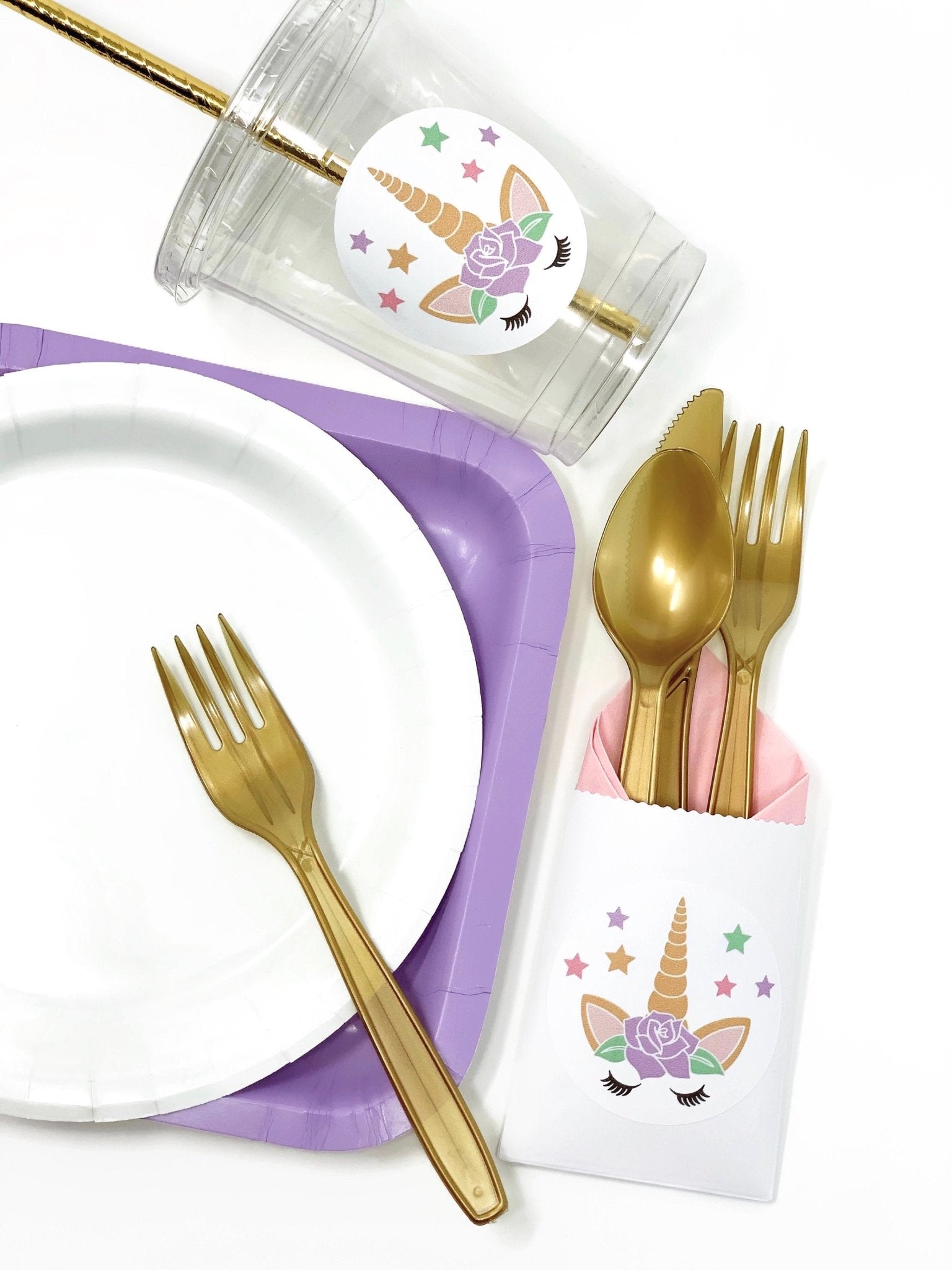 Unicorn Party White Cutlery Bag Sets - Stesha Party