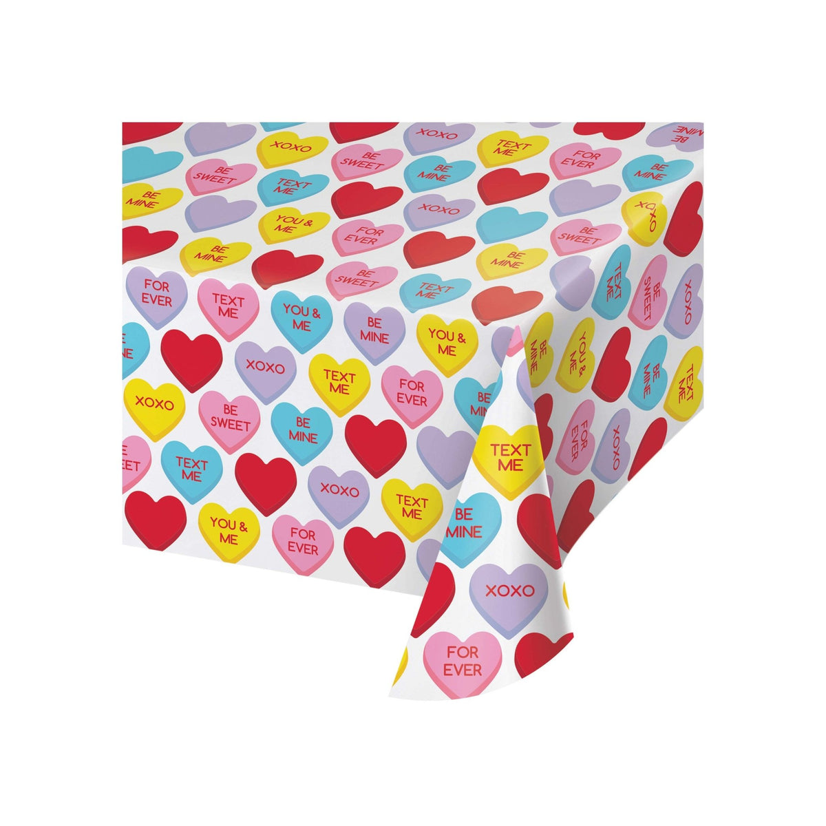 Valentines Conversation Hearts Plastic Tablecloth 54&quot; x 102&quot; - Stesha Party