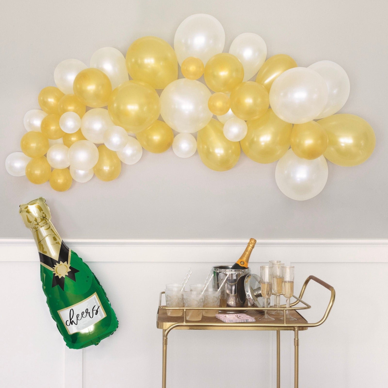 White & Gold Champagne Balloon Arch - Stesha Party