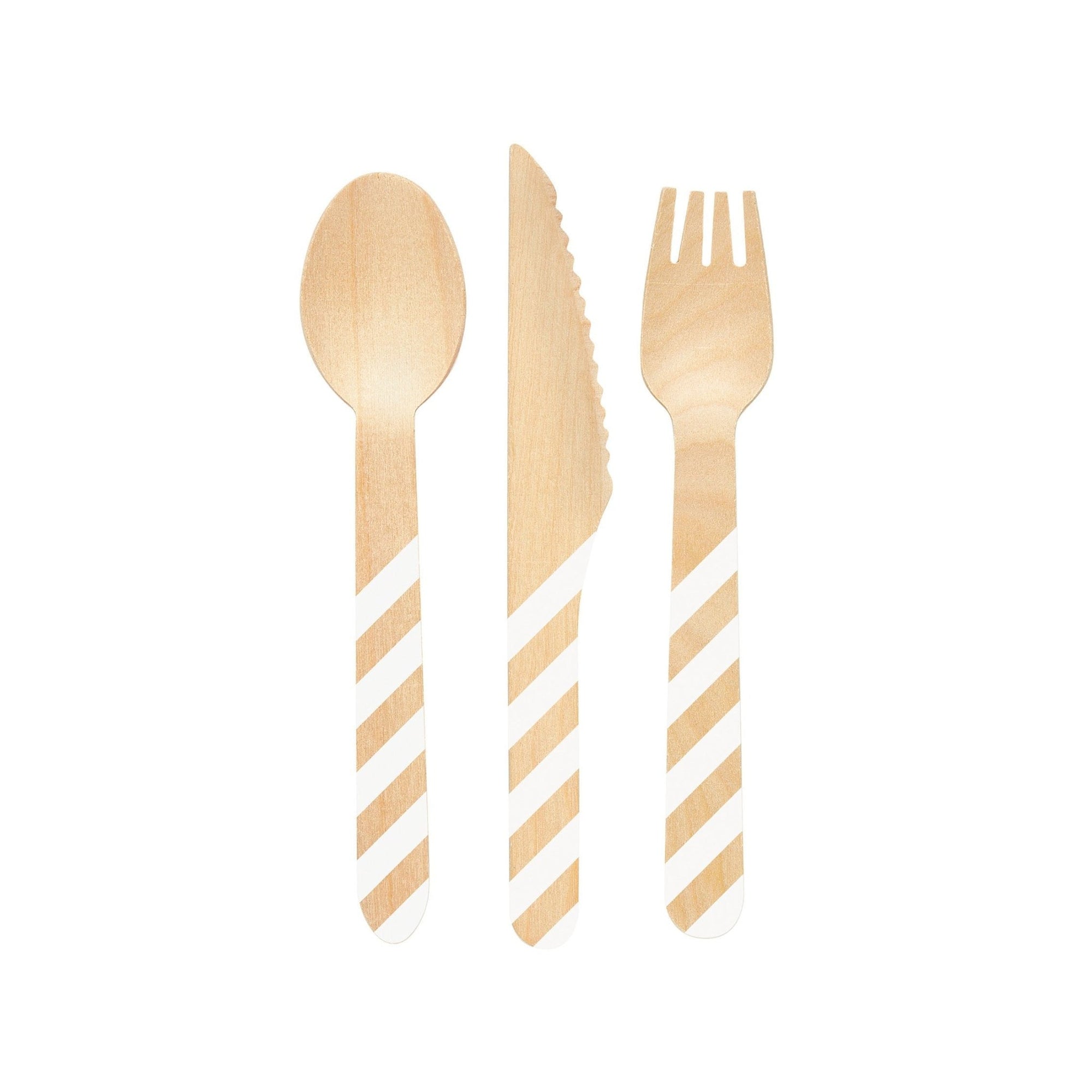 White Stripe Wooden Cutlery - Stesha Party