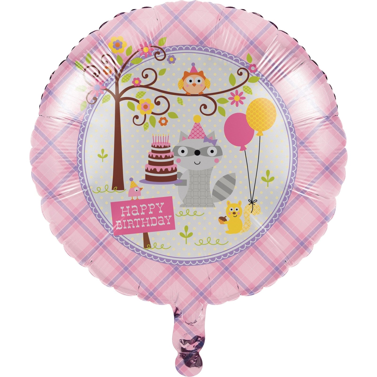 Woodland Party Pink "Happy Birthday" Balloon - Stesha Party