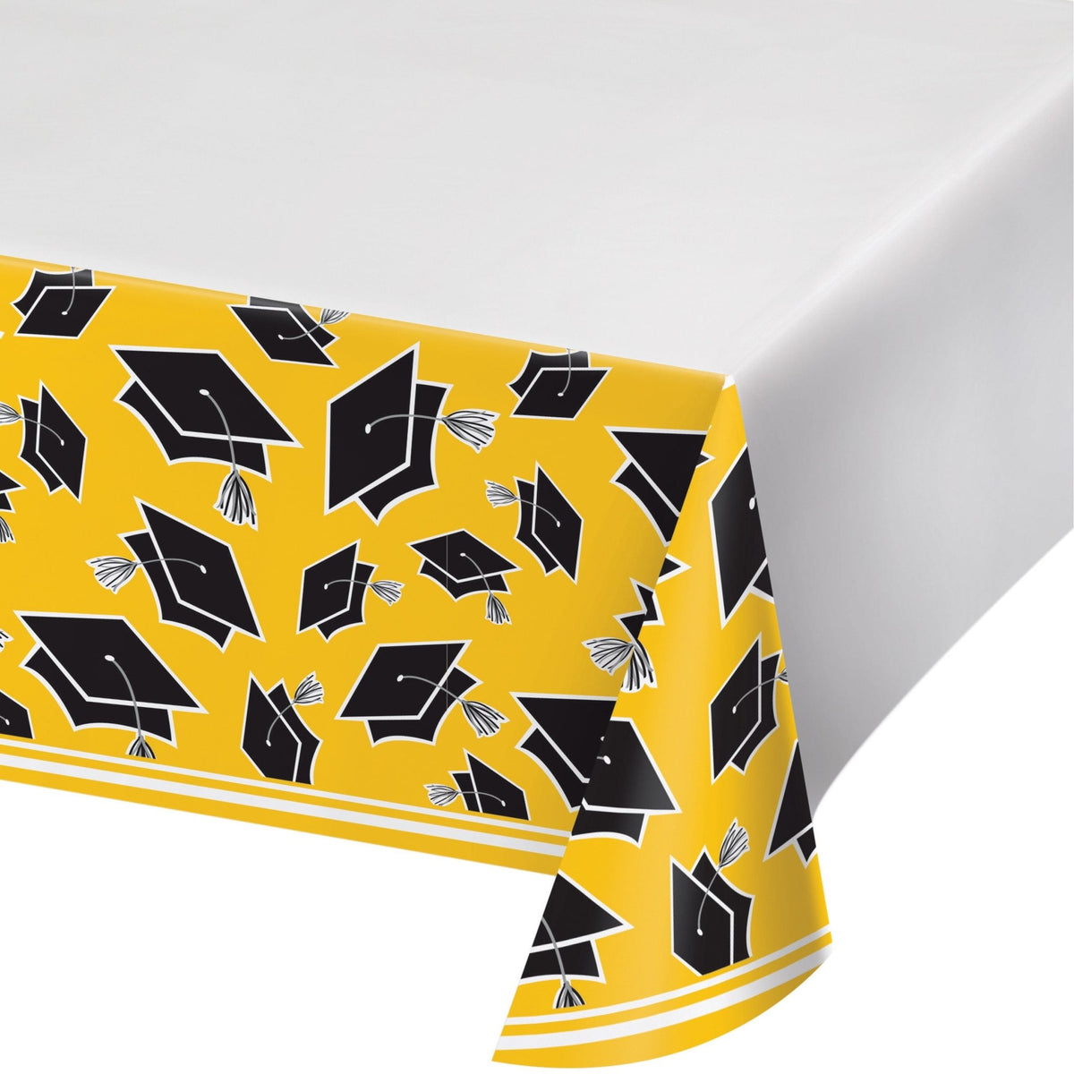 Yellow &amp; Black Graduation Cap Party Tablecloth - Stesha Party